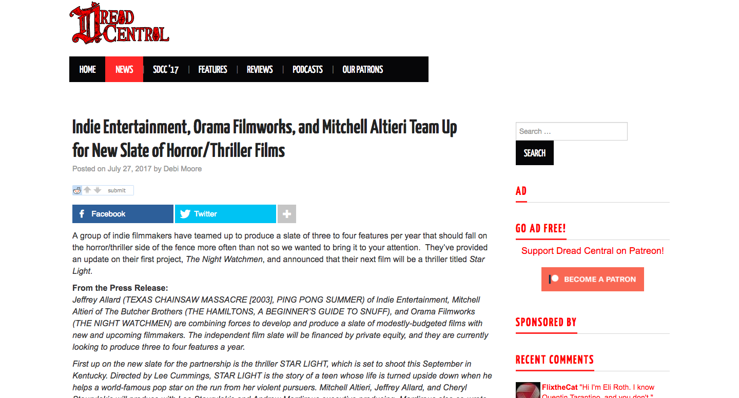 Dreadcentral.com Press - Orama Film Works